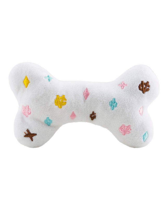 White Chewy Vuiton Bones Squeaker Dog Toy: Large
