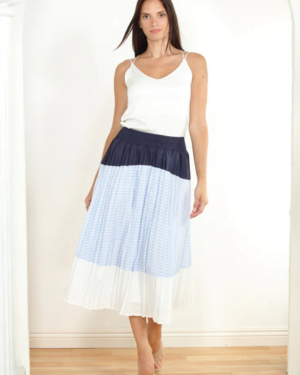 Mixed Stripe Pleated Skirt