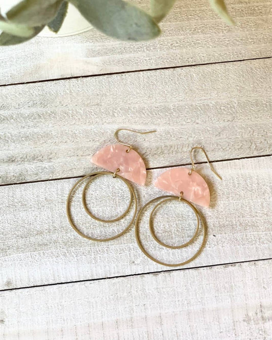 Acetate Half Moon with Double Hoop: Pink Champagne