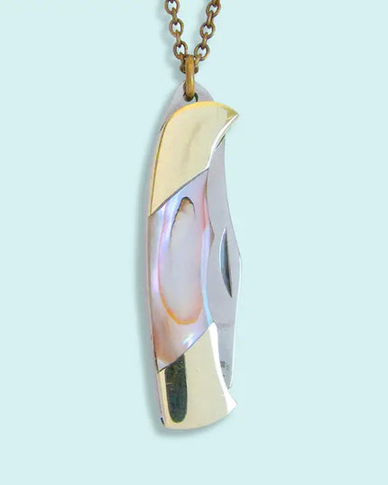 Shell Handled Knife On Gold Chain Necklace