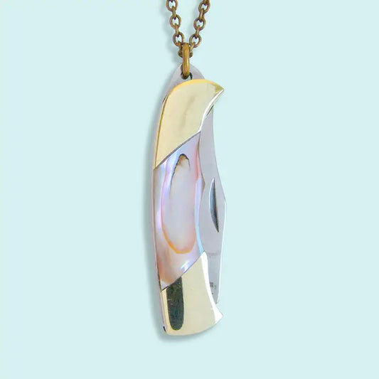 Shell Handled Knife On Gold Chain Necklace