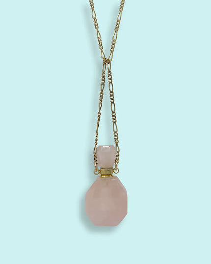 Rose Quartz Perfume Bottle Necklace