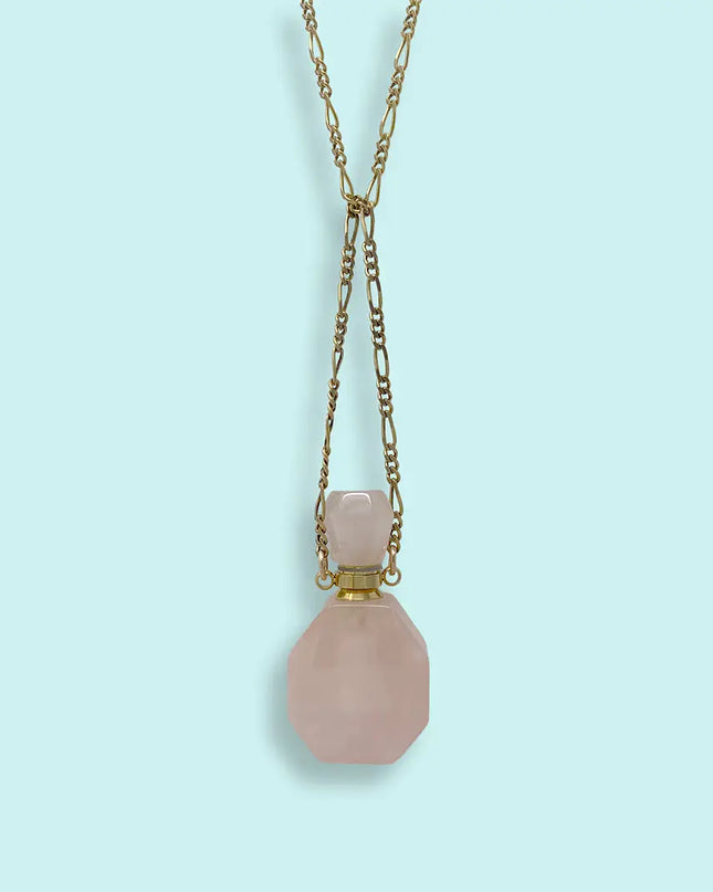 Rose Quartz Perfume Bottle Necklace