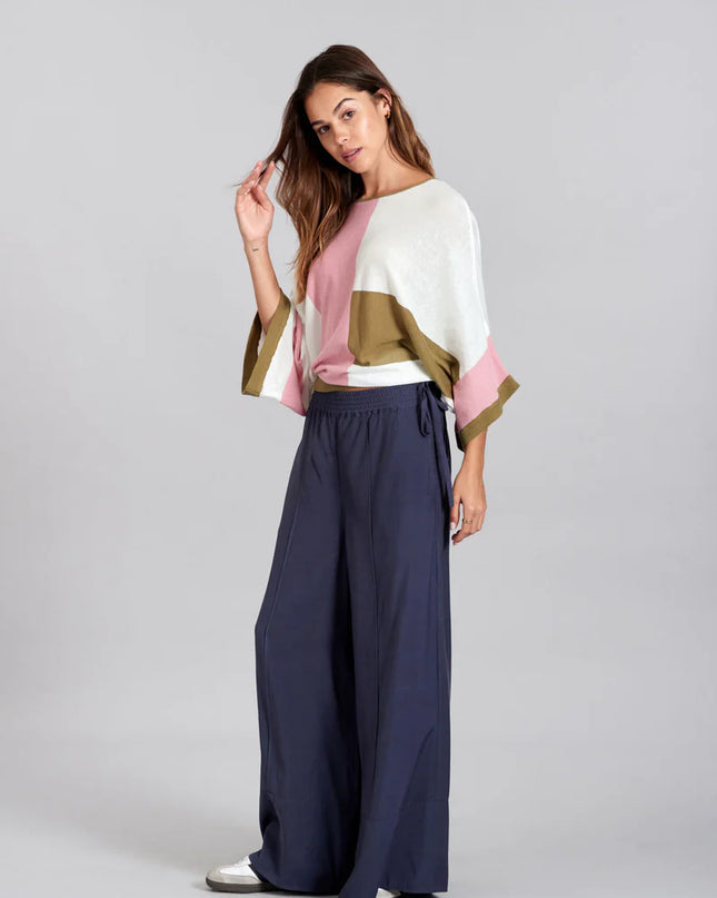 MARIE - Rayon Navy Trousers