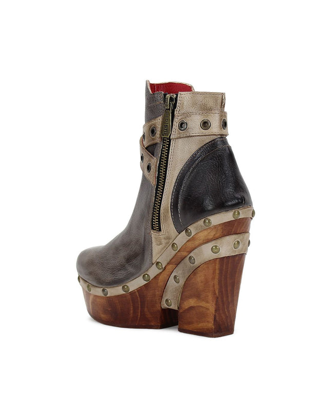 Bed Stü women's shoes, made in Mexico. Tonic Breeze,Dramatic heel, tough straps, metal studs - perfect for concerts. Cushioned insole for comfort. Available at Rustic Chic Boutique Mackinac Island, Michigan.