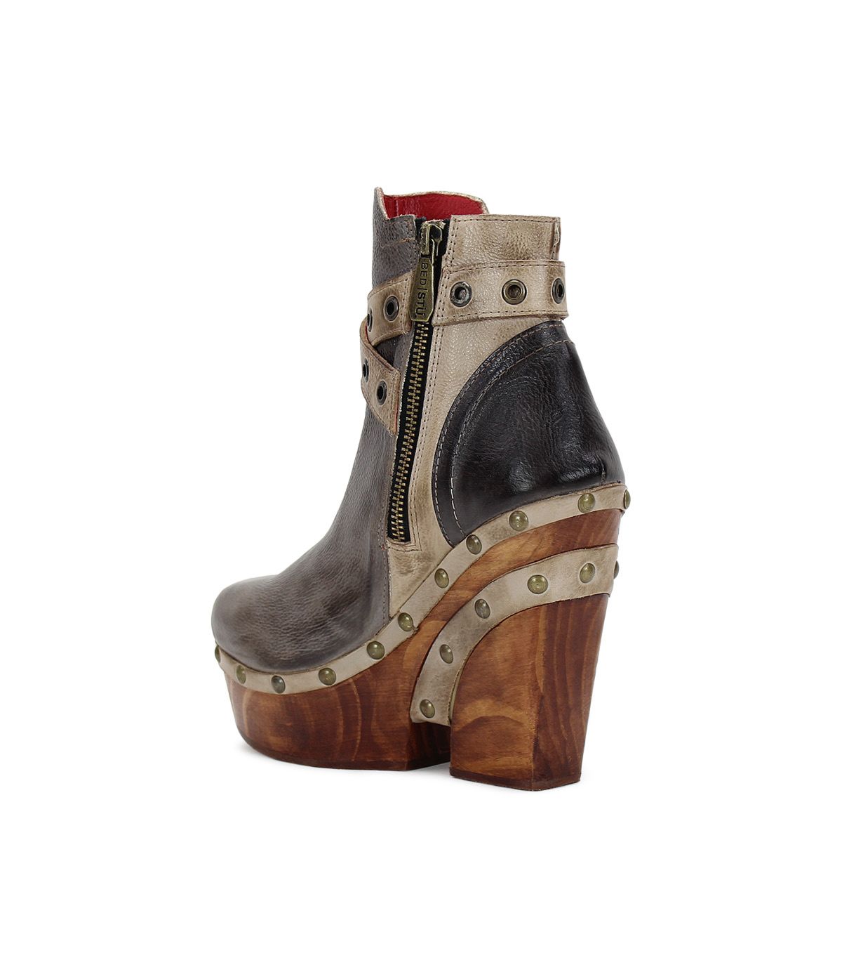 Bed Stü women's shoes, made in Mexico. Tonic Breeze,Dramatic heel, tough straps, metal studs - perfect for concerts. Cushioned insole for comfort. Available at Rustic Chic Boutique Mackinac Island, Michigan.