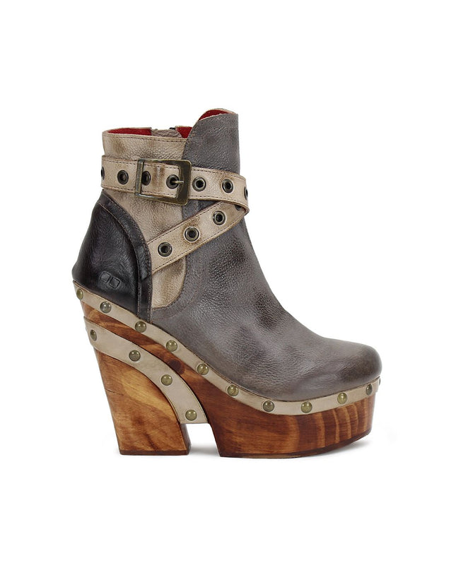Bed Stü women's shoes, Dramatic heel, tough straps, metal studs - perfect for concerts. Cushioned insole for comfort. Available at Rustic Chic Boutique Mackinac Island, Michigan.