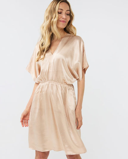 DRESS V-NECK VISCOSE SATEEN
