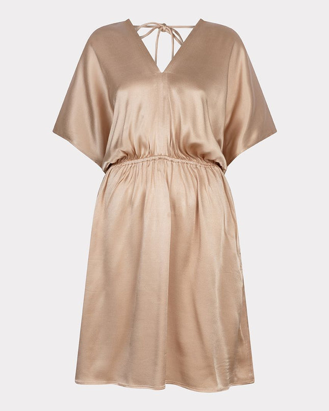 DRESS V-NECK VISCOSE SATEEN