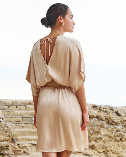 DRESS V-NECK VISCOSE SATEEN