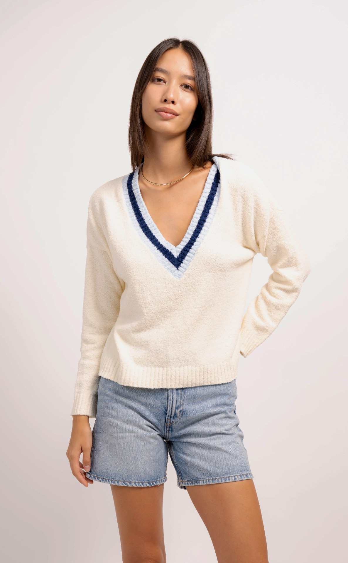 Central Park West. Bianca V-neck sweater, long sleeve, warm cozy, women's sweater, Mackinac Island boutique