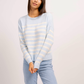 Central Park West. classic crewneck design and chic stripes. women's sweater. spring collection. Mackinac Island boutque