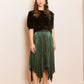 Green Metallic Pleated Skirt