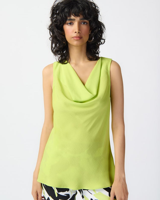 Joseph Ribkoff. Delicate woven gauze sleeveless top with draped cowl neck exudes confidence and chic appeal. Perfect for making a lasting impression. Mackinac Island clothing store