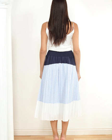 Mixed Stripe Pleated Skirt