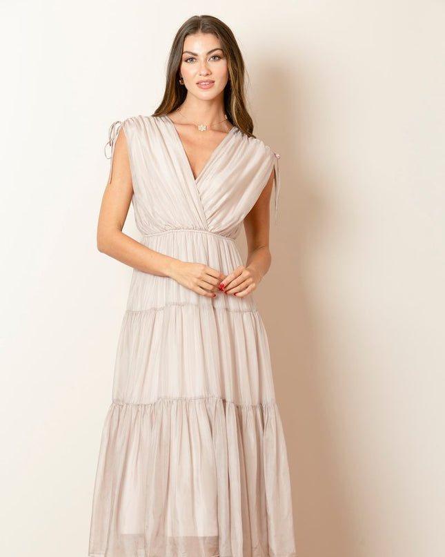 Mulberry Silk Crossed Front Tiered Dress