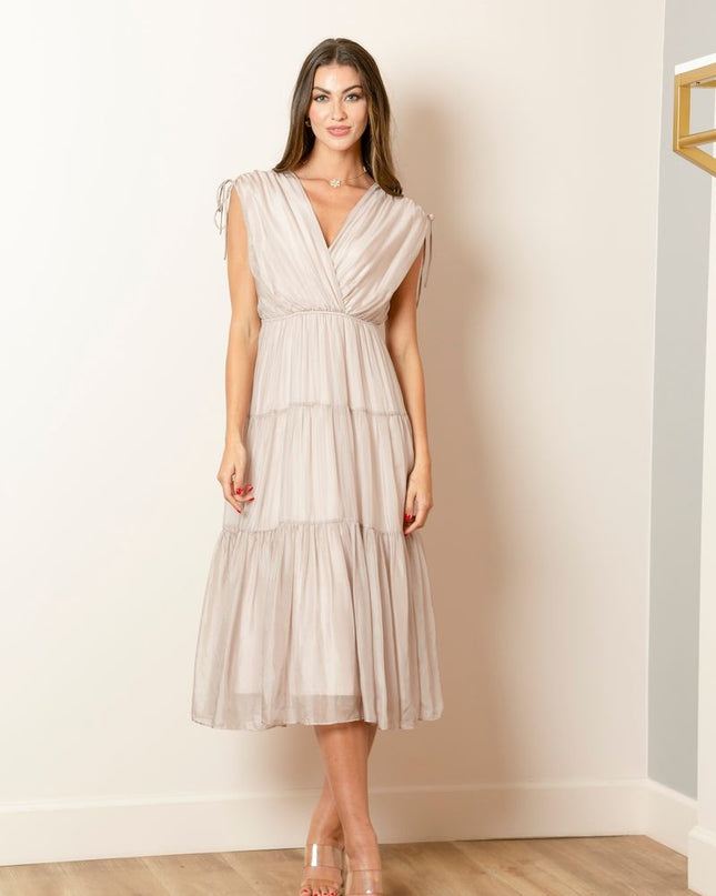 Mulberry Silk Crossed Front Tiered Dress