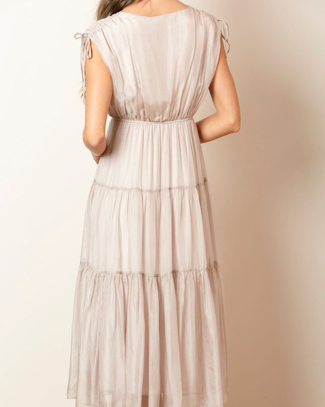 Mulberry Silk Crossed Front Tiered Dress