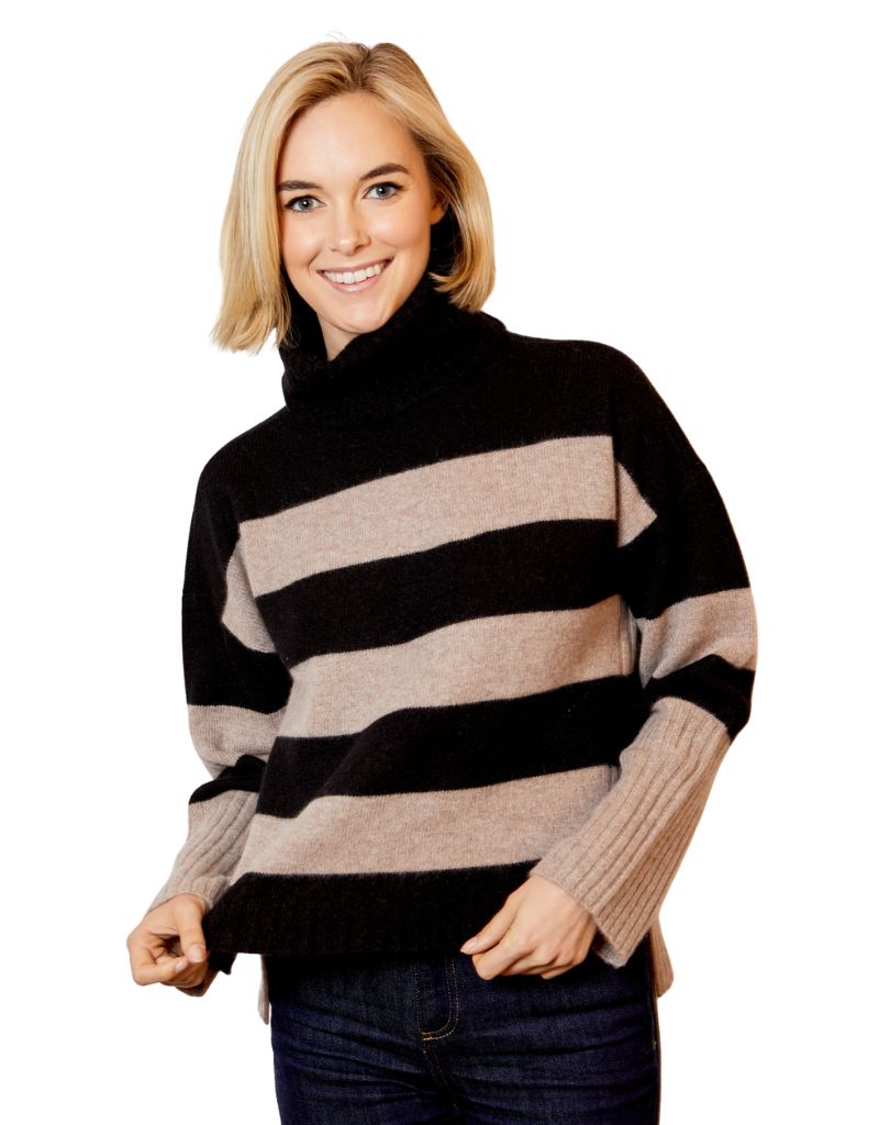 Color Block Turtleneck Black Combo