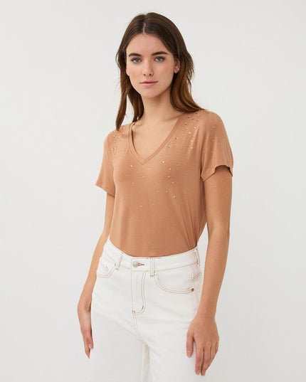 Embellished Tee Tan
