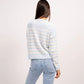 Central Park West. classic crewneck design and chic stripes. women's sweater. spring collection. Mackinac Island boutque