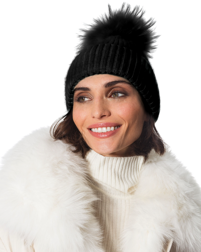Black Angora Blend with Fox Pom