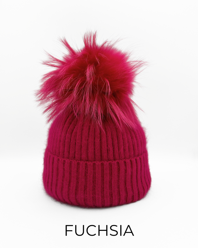 Fuchsia Angora Blend with Fox Pom