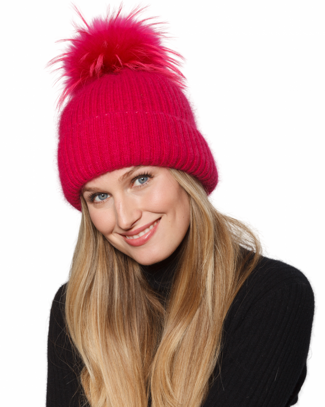 Fuchsia Angora Blend with Fox Pom