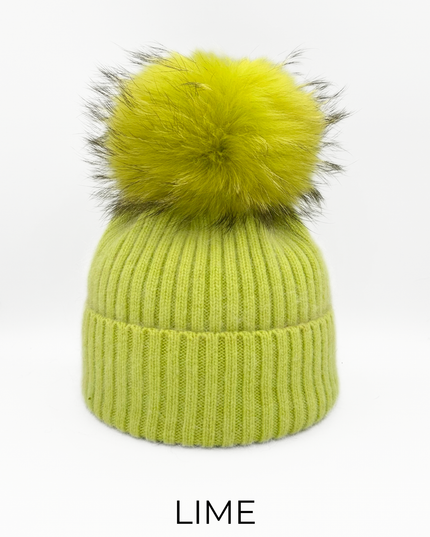 Lime Angora Blend with Fox Pom