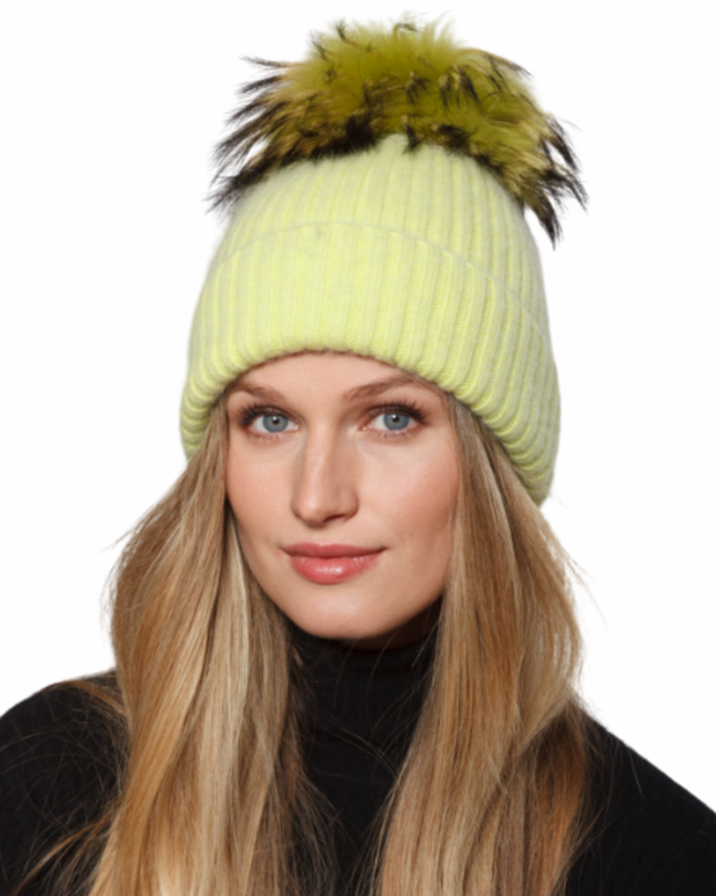 Lime Angora Blend with Fox Pom