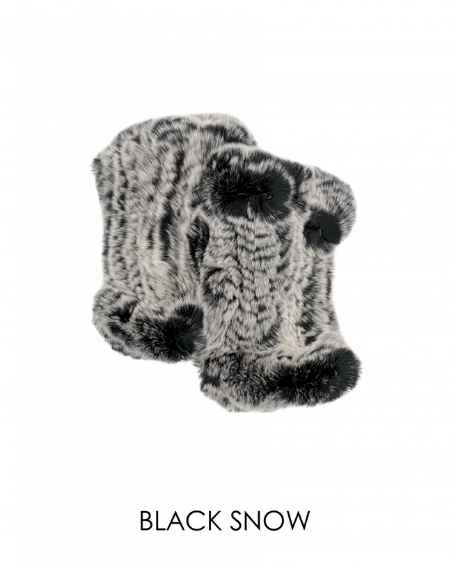 Black Snow Rex Rabbit Fingerless Gloves