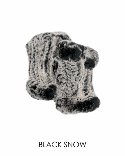 Black Snow Rex Rabbit Fingerless Gloves
