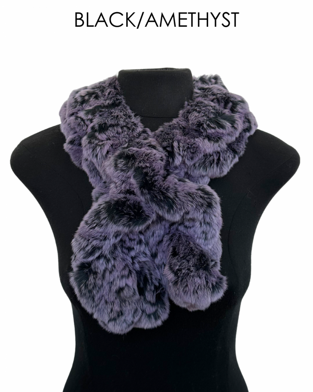Rex Rabbit Pull-Through Ruffle Scarf Black// Amethyst