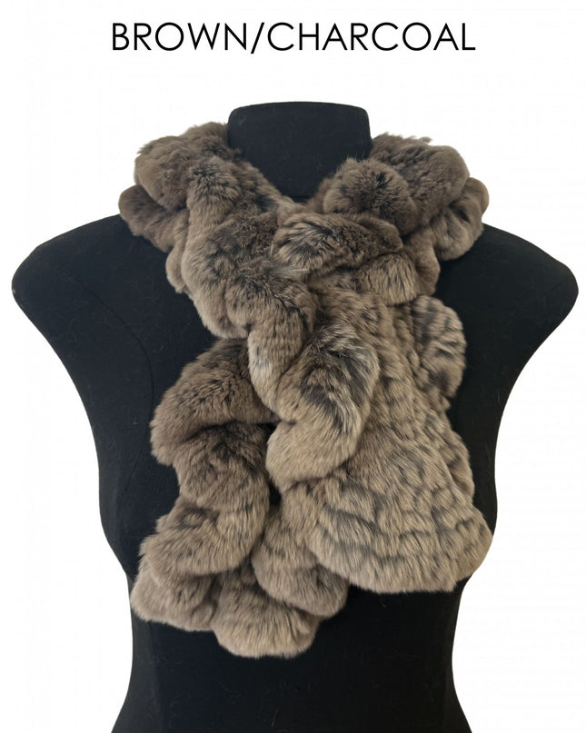 Rex Rabbit Pull-Through Ruffle Scarf Brown/Black