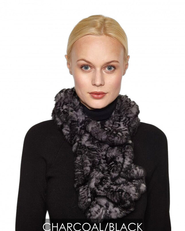 Rex Rabbit Pull-Through Ruffle Scarf Black Charcoal