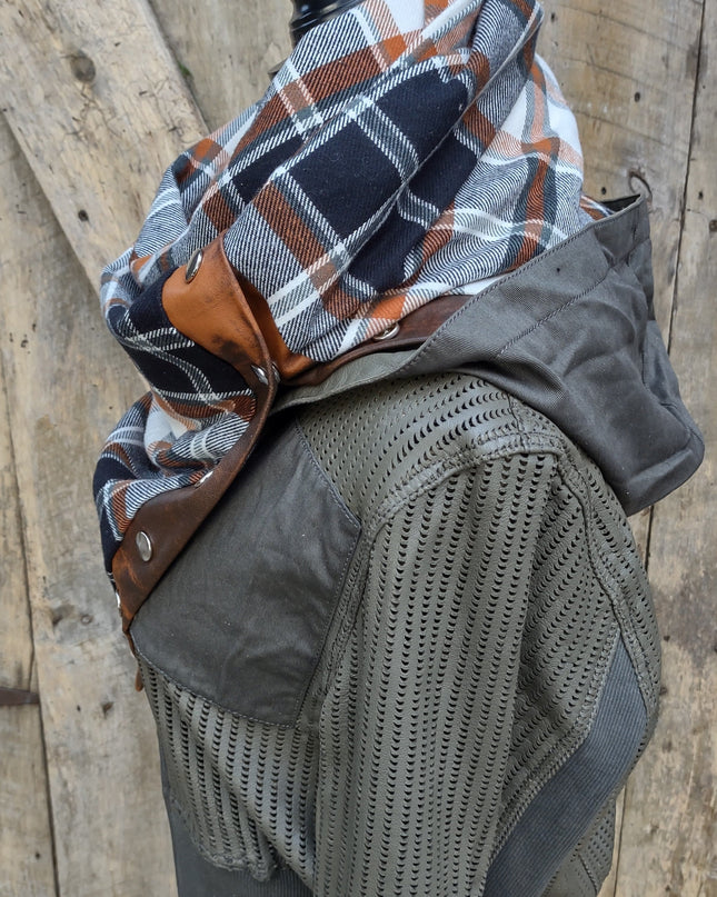 half moon perforated leather/washed twill jacket - sage