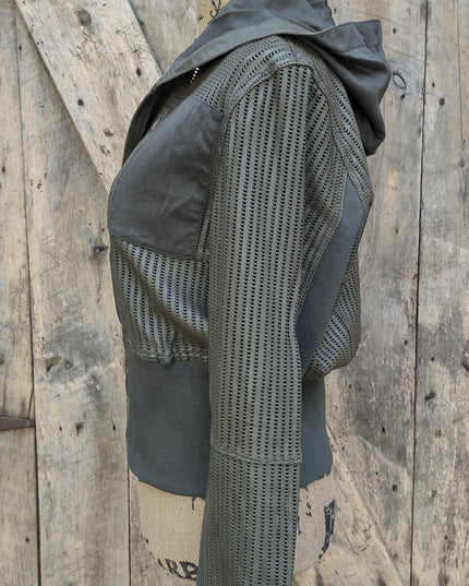 half moon perforated leather/washed twill jacket - sage
