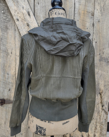half moon perforated leather/washed twill jacket - sage