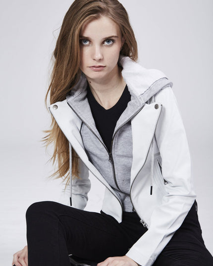 burnished hooded moto jacket - white