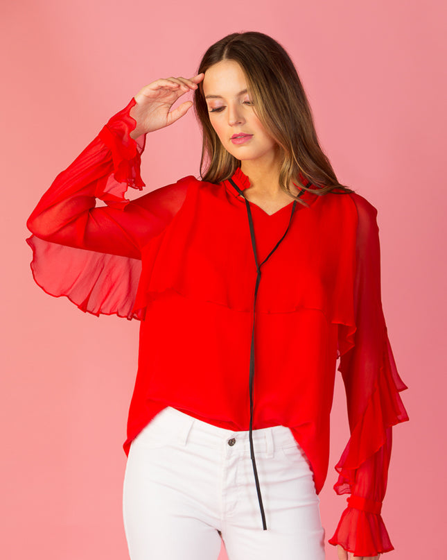 red silk cdc and chiffon combo blouse