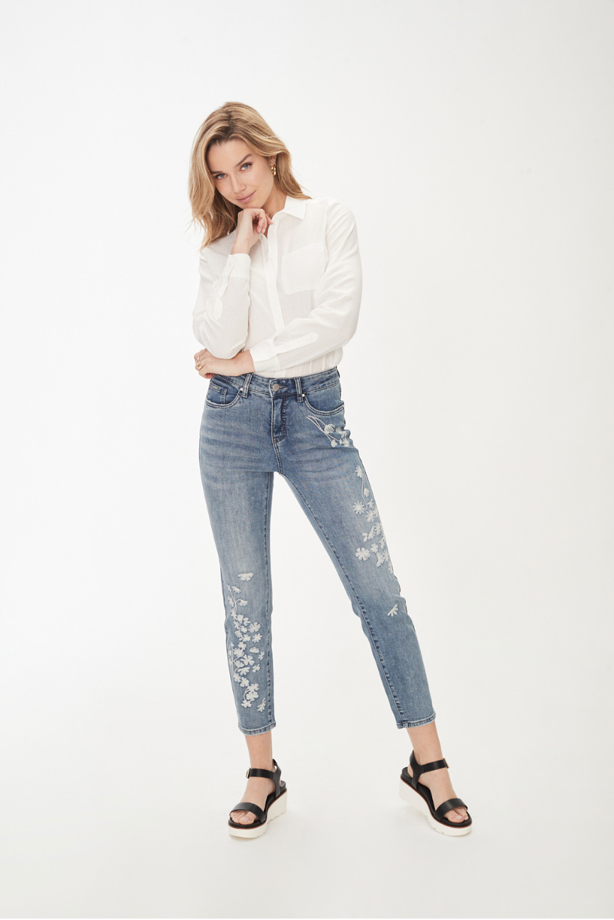 olivia slim straight ankle embroidered jeans