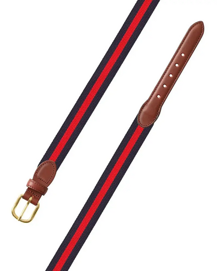 Striped Surcingle Leather Tab Belt
