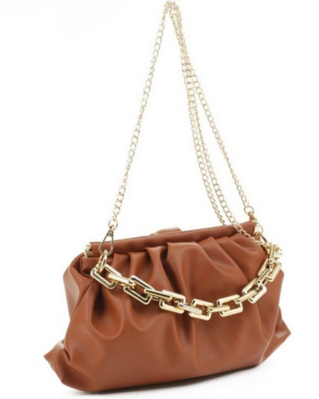 cognac chain slouch bag